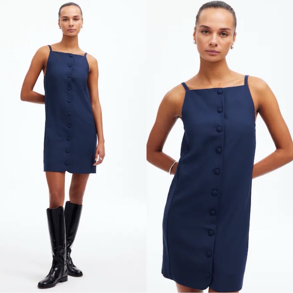 NWT MADEWELL High Neck Sleeveless Vest Button Down Navy Mini Dress